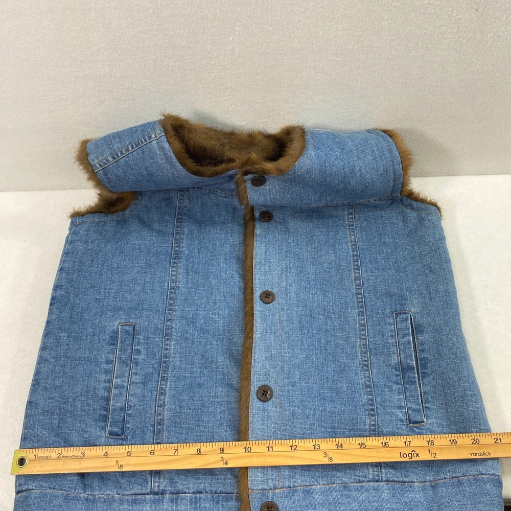Denim & Co Reversible Vest Women Medium Denim Brown Faux Fur Indie Layering - Picture 9 of 11